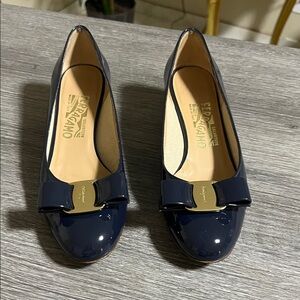 Salvatore Ferragamo Women's Dark Blue Patent Leather Flats